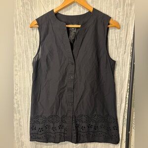 Della Spiga Italy black button up tank top blouse shirt with flowy cutouts